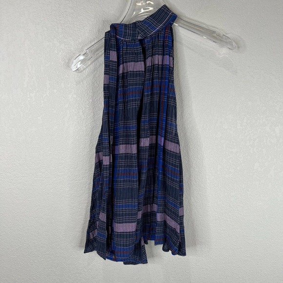 Apiece Apart Medina Top Size 0 Blue Purple Plaid Tie Mock Neck Sleeveless Blouse - Picture 8 of 13